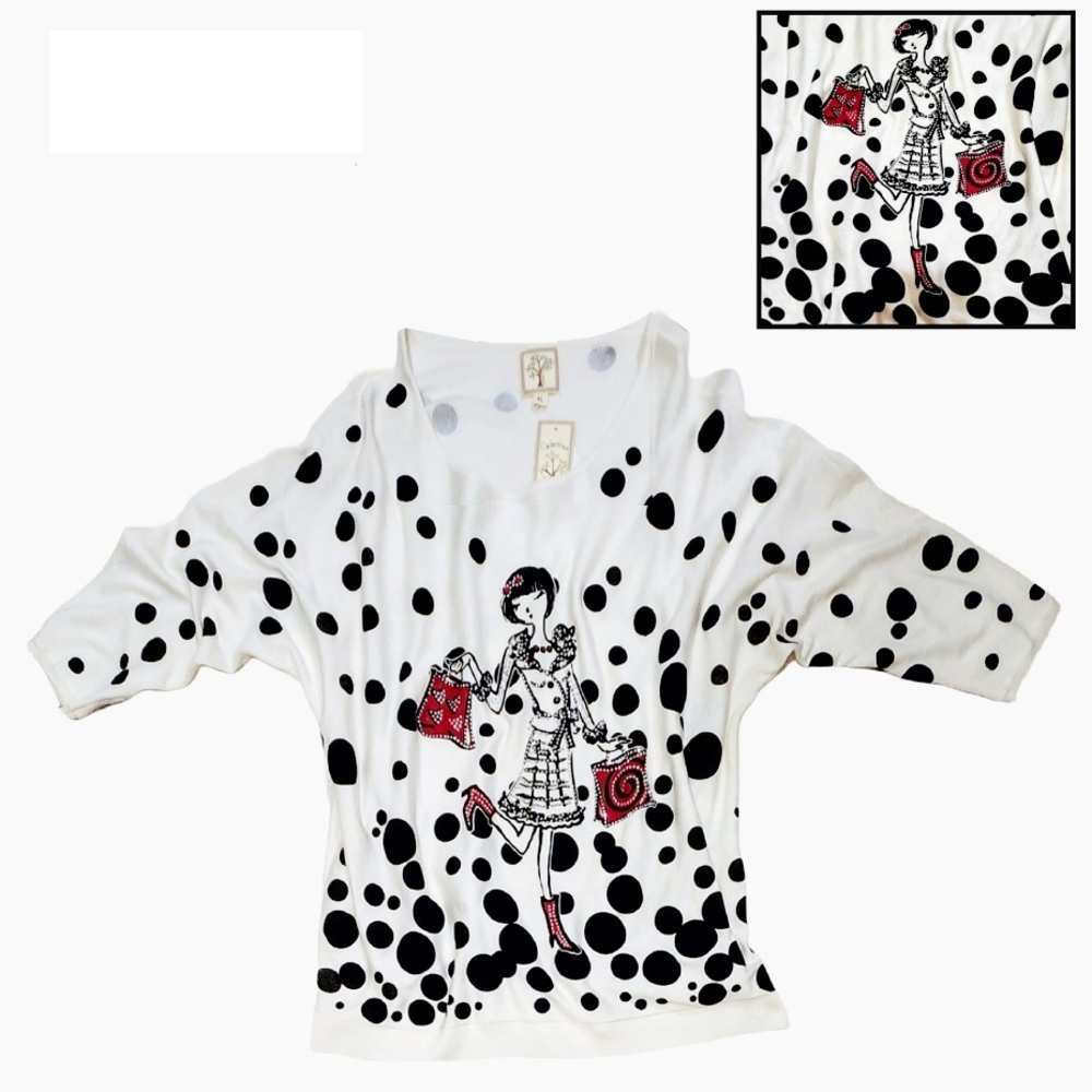 Chic Cute Gorgeous Unique Graphic Polka Dot Shopping Girl Sweater Top